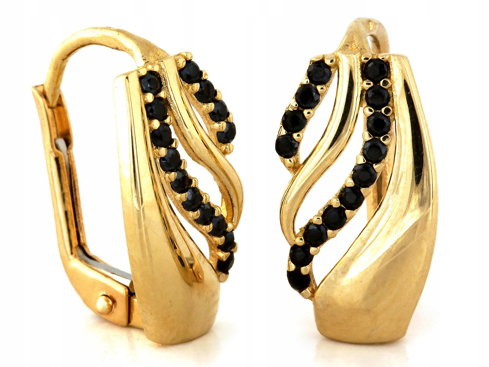 Náušnice ze zlata 585, anglické s černými zirkony, 2.05 g, moderní