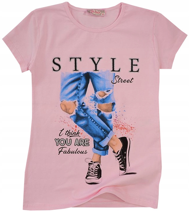 

Bluzka T-shirt Nadruk Jeansów róż 140 J19i