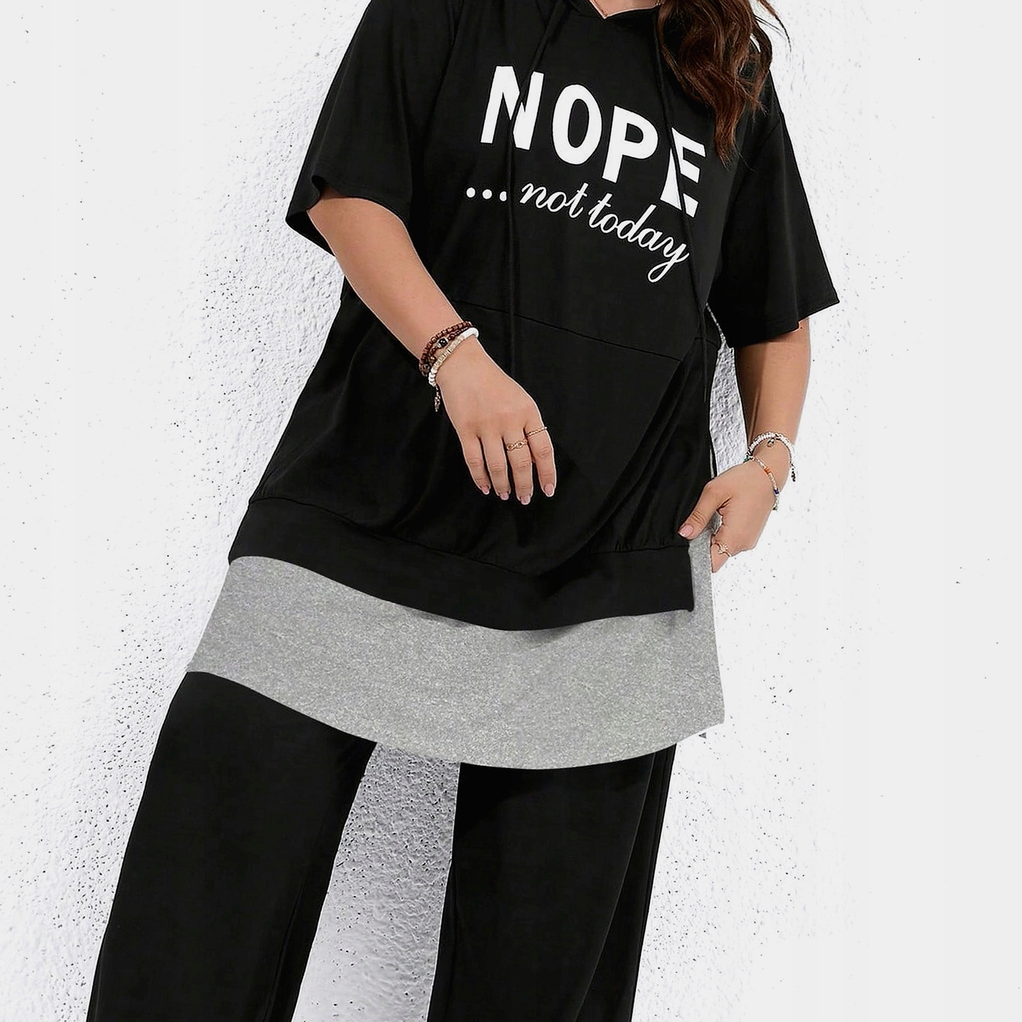 Oversize komplet S Kapucí s černým vzorem, pro každodenní nošení, dámský, 5XL, 50