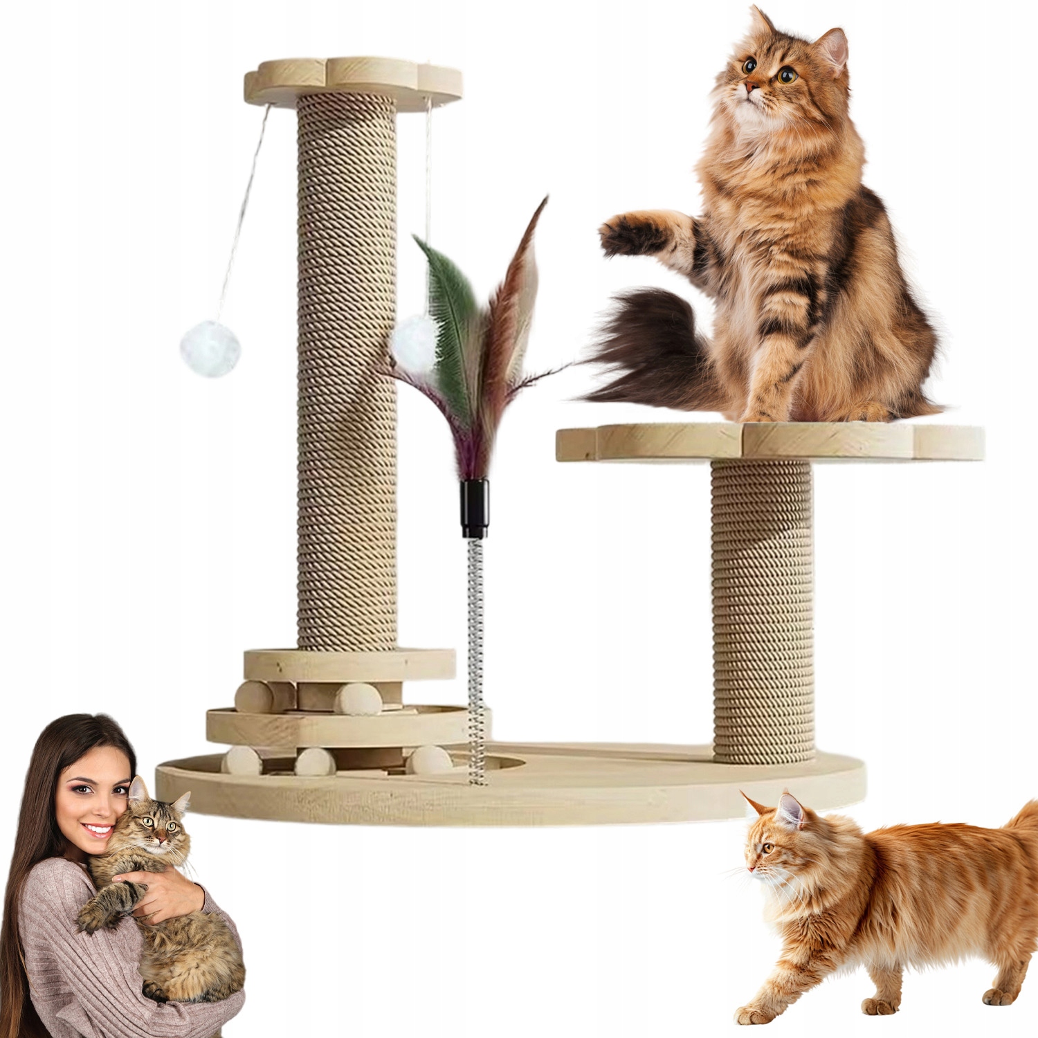 Levně Hračka Pro Kočky 4V1 Interaktivní Škrabadlo Se Sisalovými Kuličkami Pro Kočky