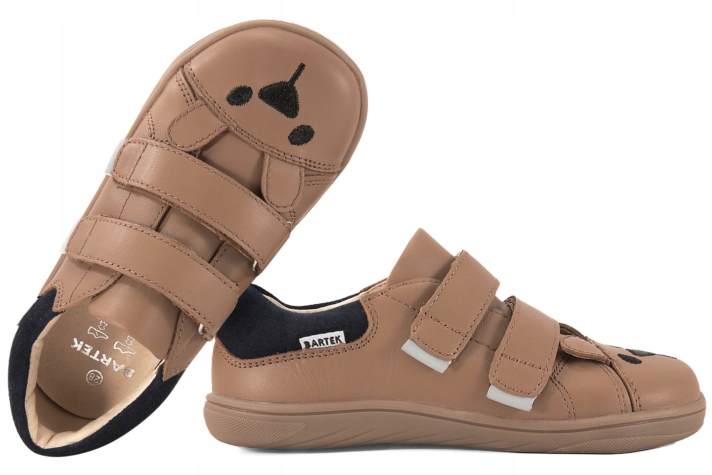 Bartek 8600654 Barefoot Półbuty Dziecięce Trzewiki Skóra Rzepy 25 Beżowy