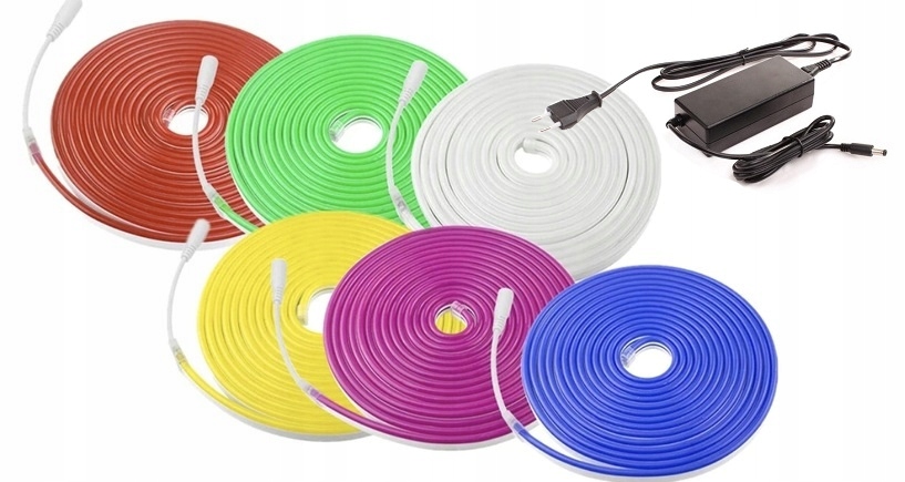Neon Flex Led Taśma Led 12V 5M Zasilacz Ciepły