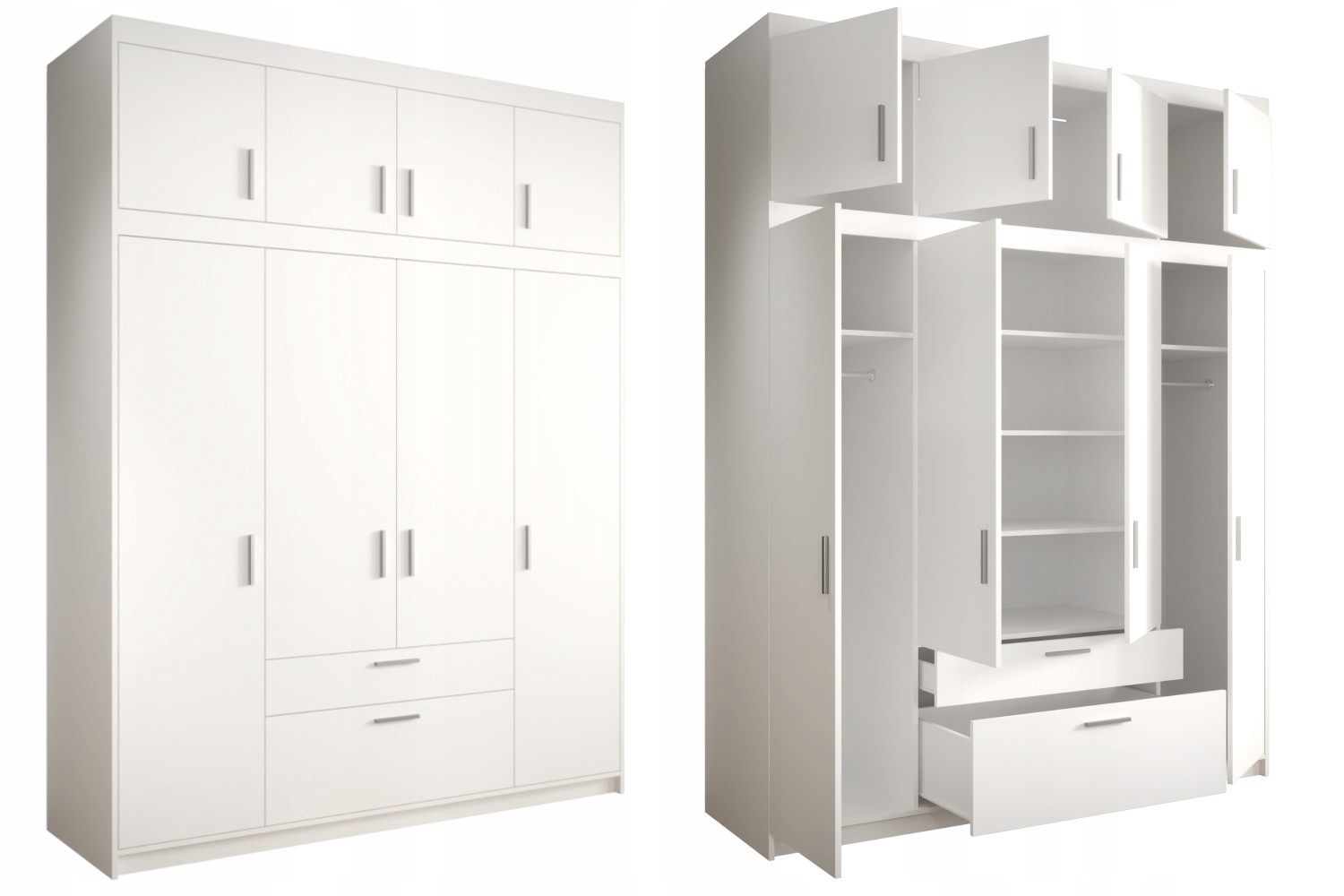 Skříň 4-dvéřová zásuvka nadstavba bílá LESZ22N Šatní skříň 176x245 O-sofa