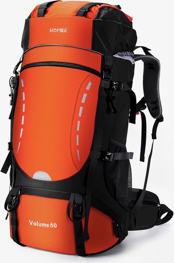 Plecak Turystyczny Homiee 60L Lekki 1kg Pomarańczowy Góry Wspinaczka H2O