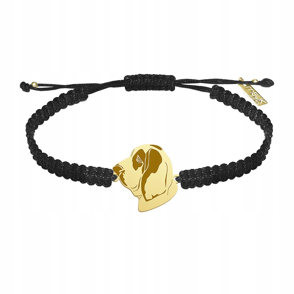 Zlatý náramek se psem plemene Basset 925 Makramé Šperky Gravírování Bonus
