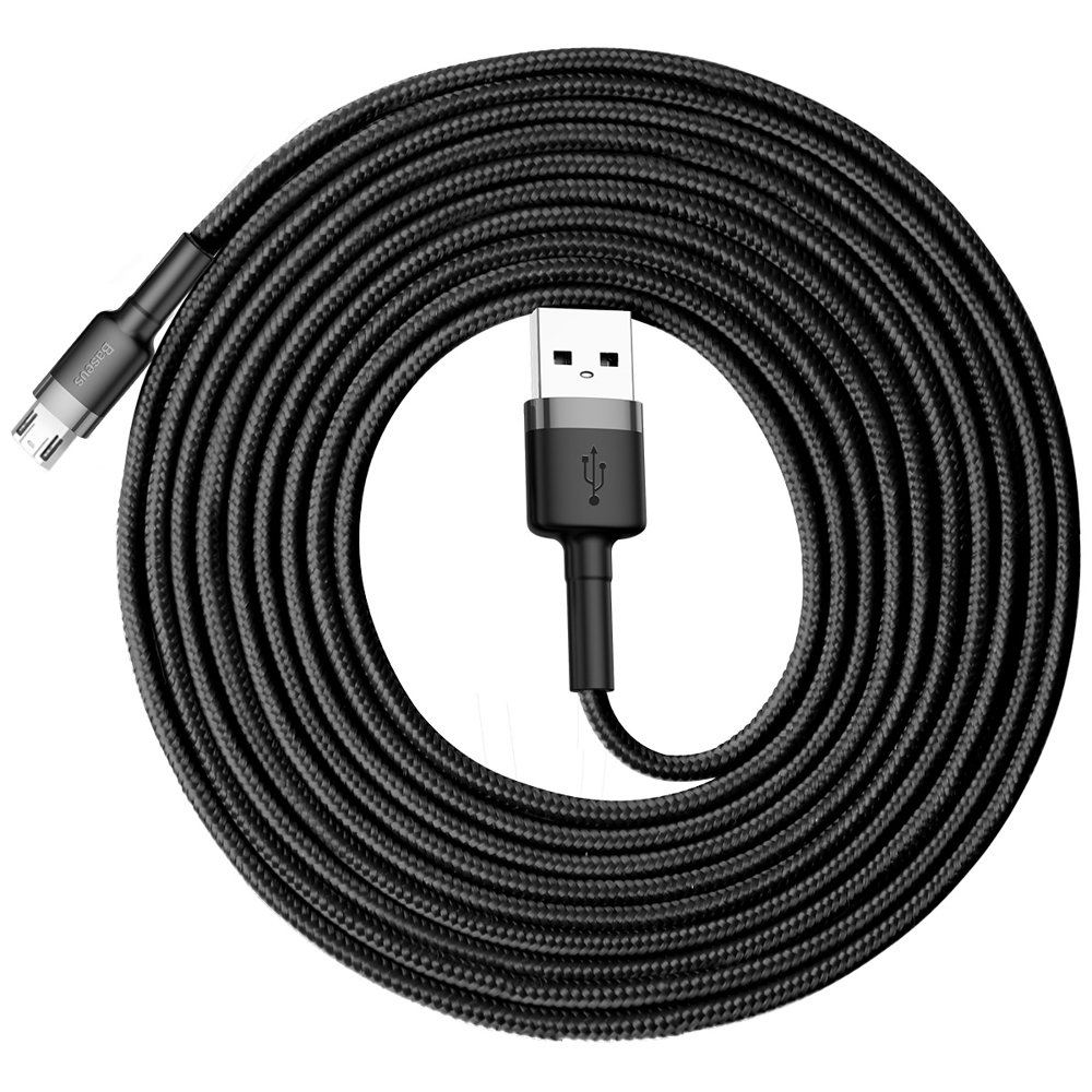 Wytrzymały nylonowy kabel przewód Usb microUSB 2A 3M czarnoszary
