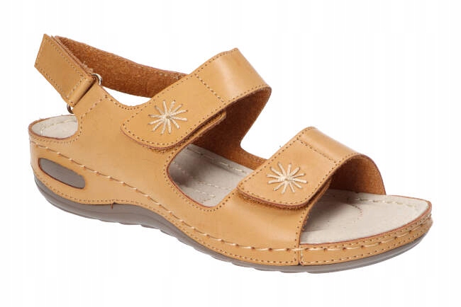 

201 Klapki Sandały Skórzane Damskie Beige 39