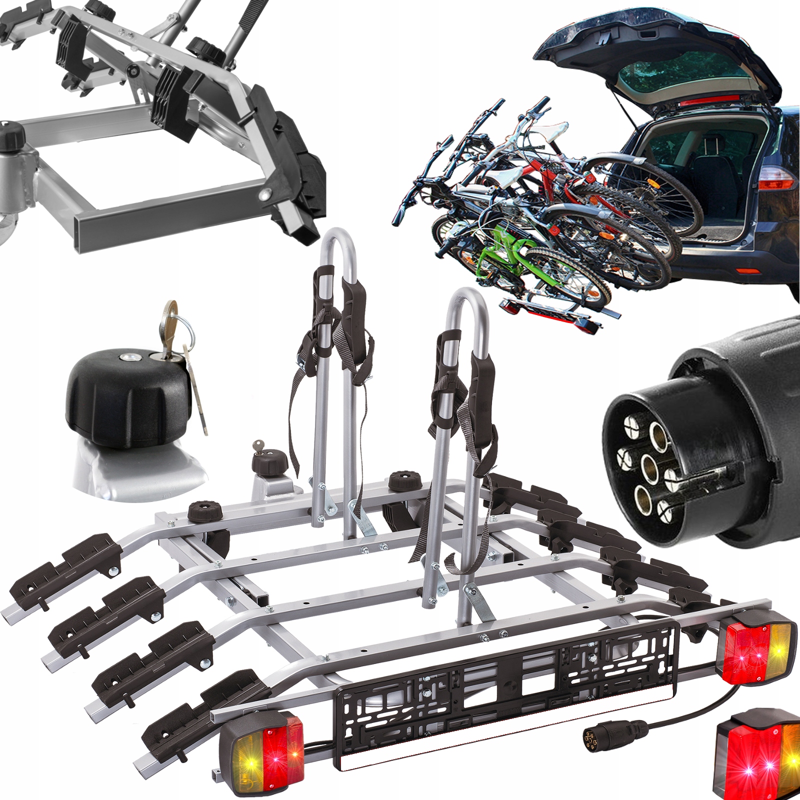 ВЕЛОСИПЕДНАЯ ПЛАТФОРМА СТОЙКА ДЛЯ КРЮЧКА 4 ВЕЛОСИПЕДА ПРИОТКРЫТ