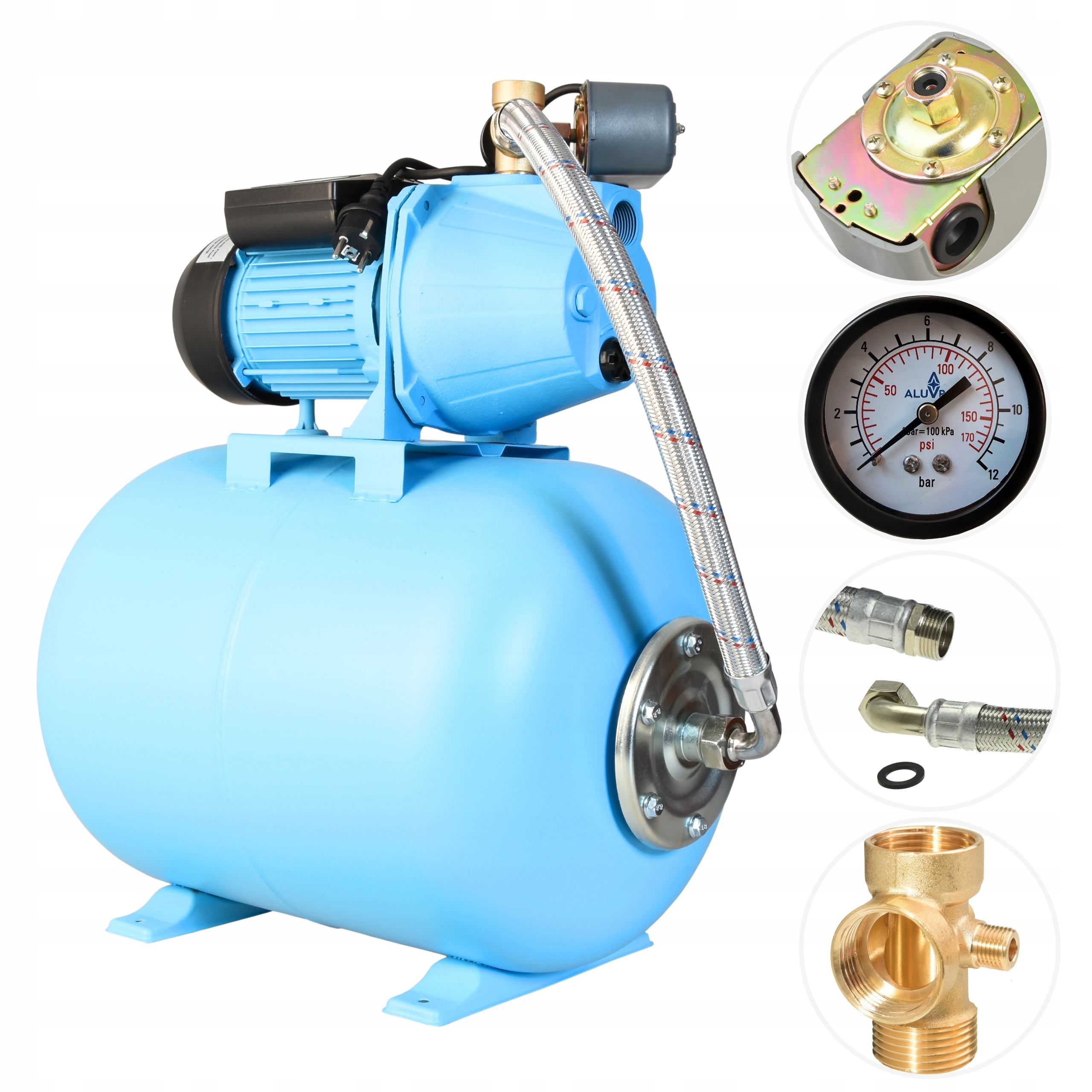 Výkonný Hydrofor 50 L Na Vodu, Sací Čerpadlo 1100 W 60 L/min, 5 Barů, Hotová Sada