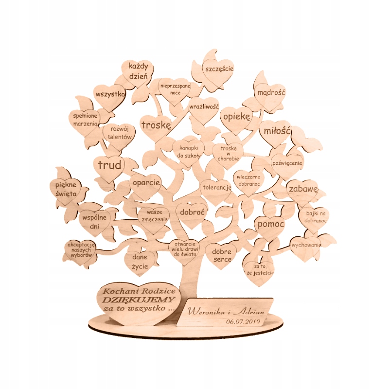 Poděkování rodičům. Gravírovaný strom