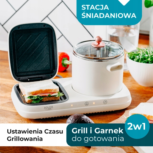 Stacja Śniadaniowa 2w1 Adler AD 6421 - Grill i Garnek Retro
