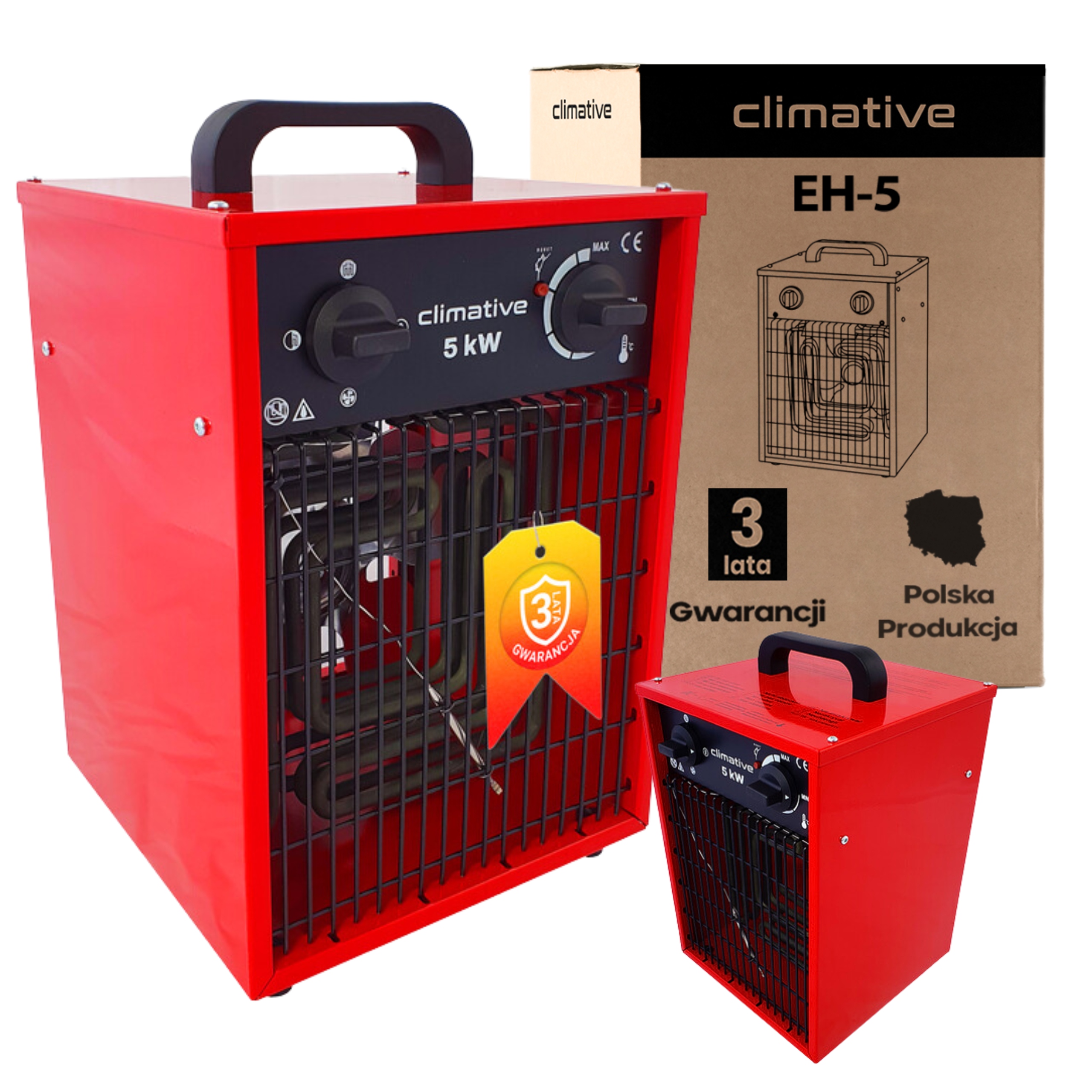Poľsko Elektrický ohrievač EH-5 Fúkač Ohrievač Termostat 5 kW výkon