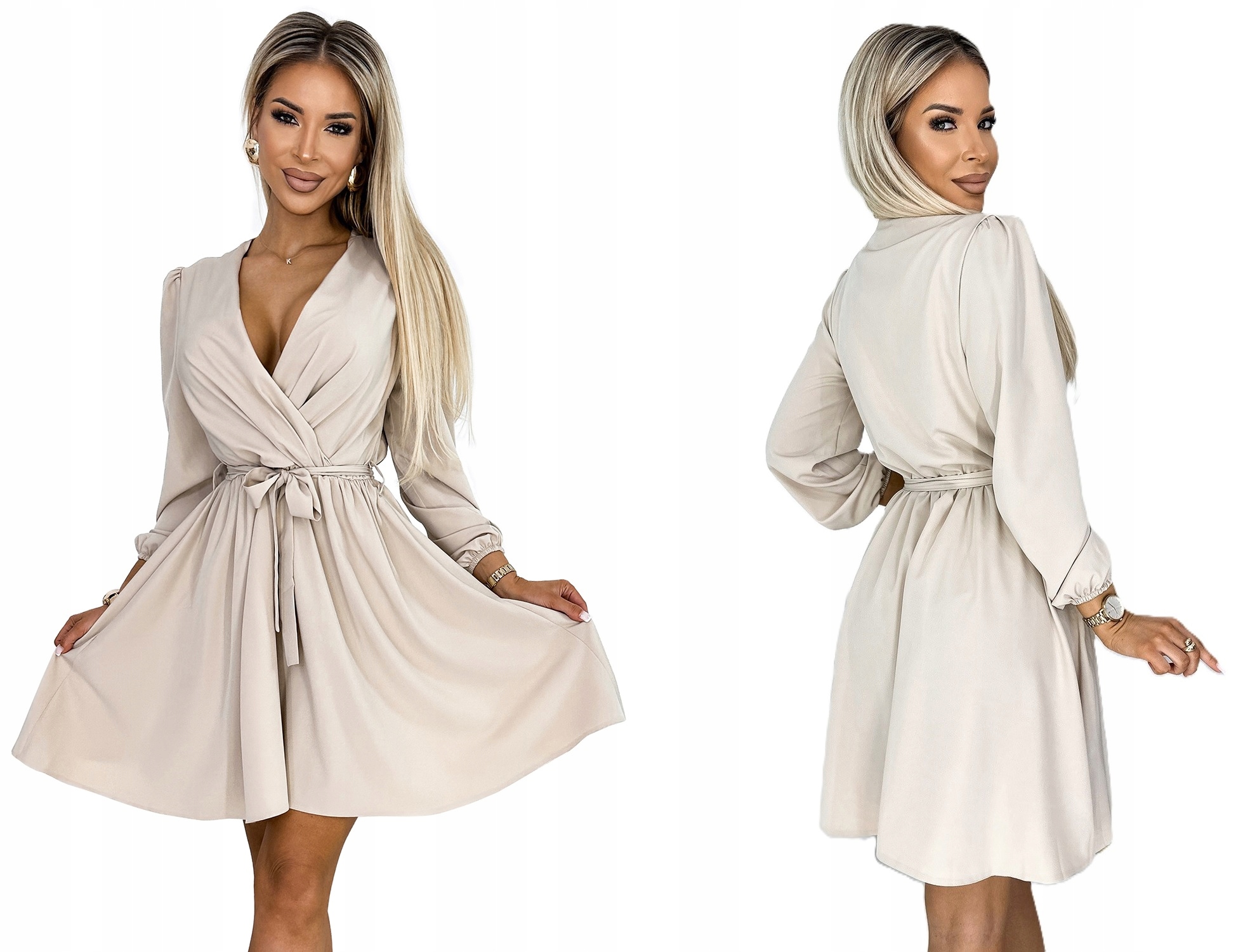 Ženské Šaty Ve Stylu Zavazovacího Županu A Volné Béžové L/XL