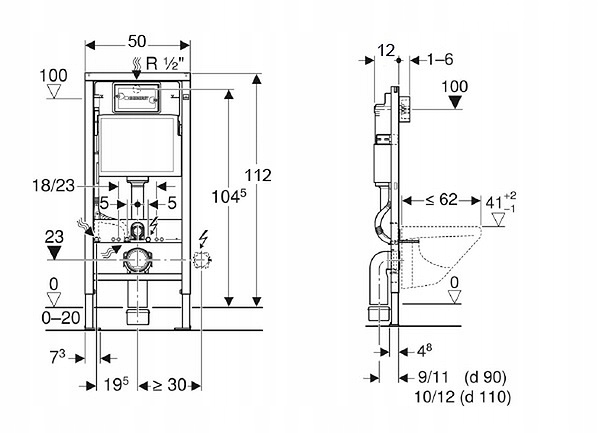 ZESTAW PODTYNKOWY WC GEBERIT DUOFIX PRZYCISK CHROM MISKA BEZKOŁNIERZOWA Linia Zestaw Geberit kompletny do montażu