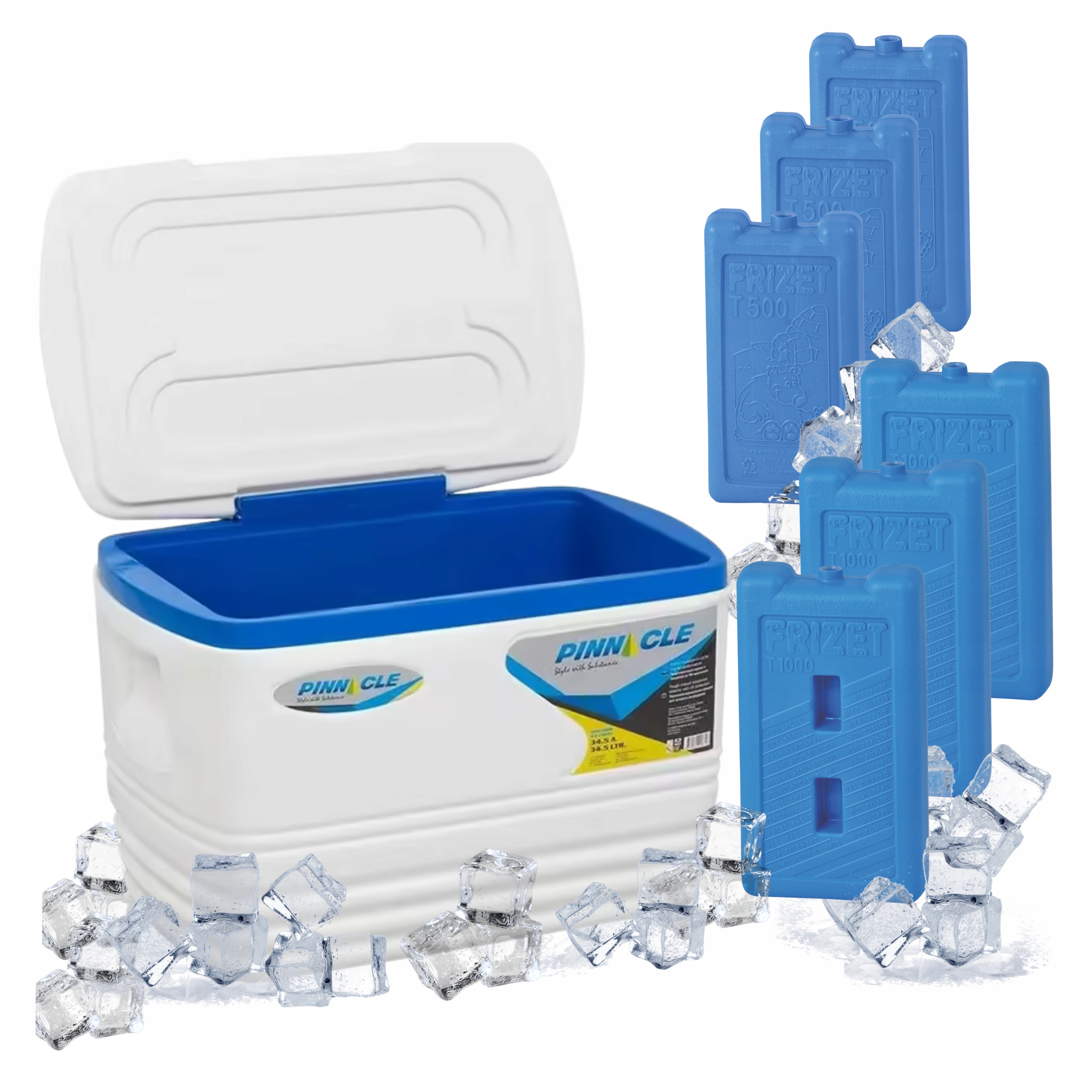 Turistická lednička 34,5L Bílá Pinnacle 6x chladicí vložka, 3x0,5L, 3x1L