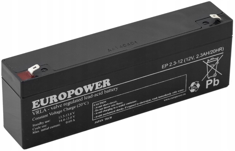 Akumulator Bateria Agm Vrla Europower Ep 2,3Ah 12V Autko Zabawki Pojazdy