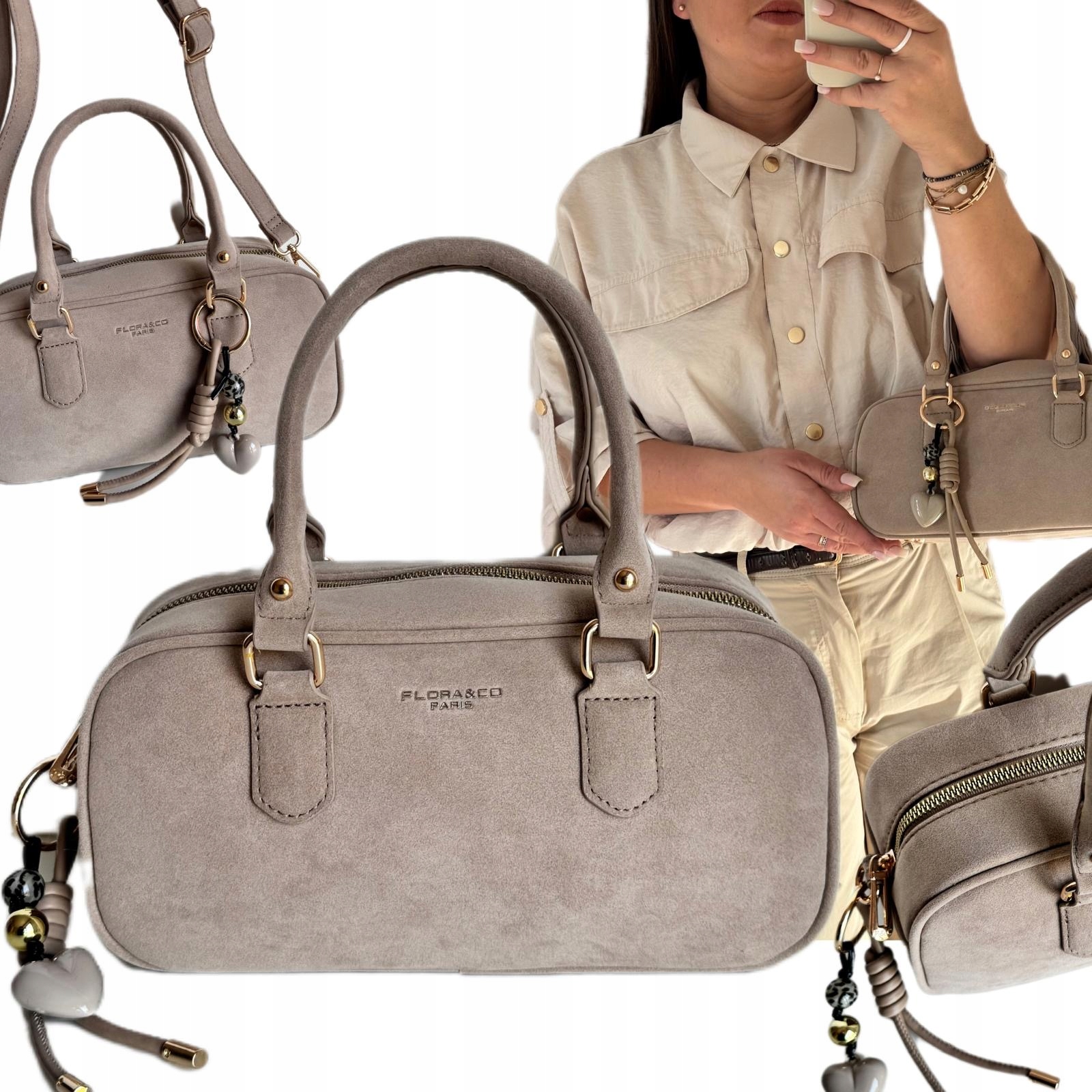 Dámská Kabelka Flora&co Semišová Eko Kůže Shopper Béžová Jaro