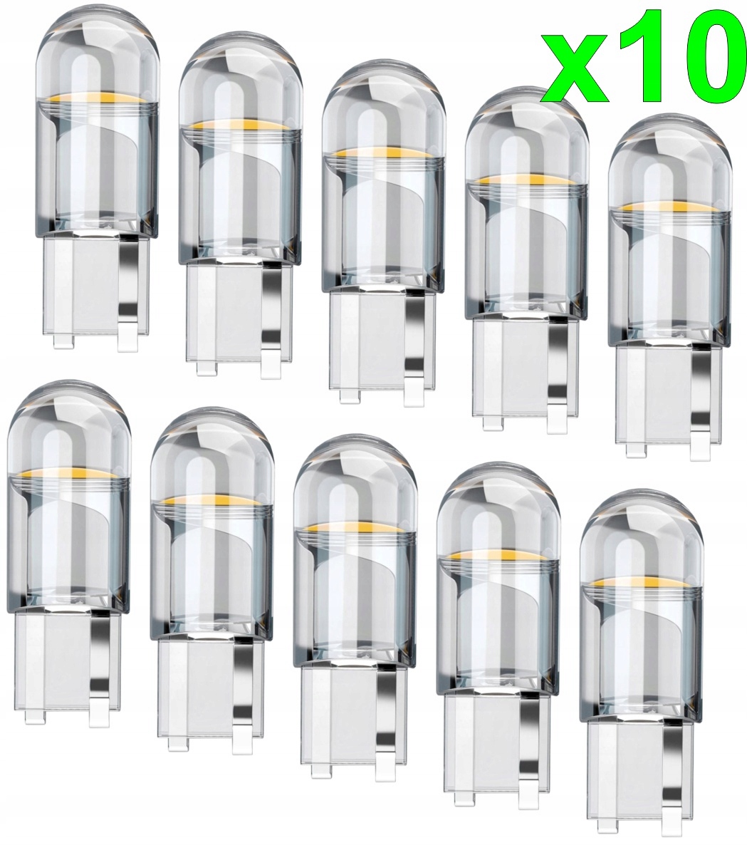 10x Żarówka Led Cob 360° W5W T10 Krystaliczna Biała Clear Ledowa White 12V