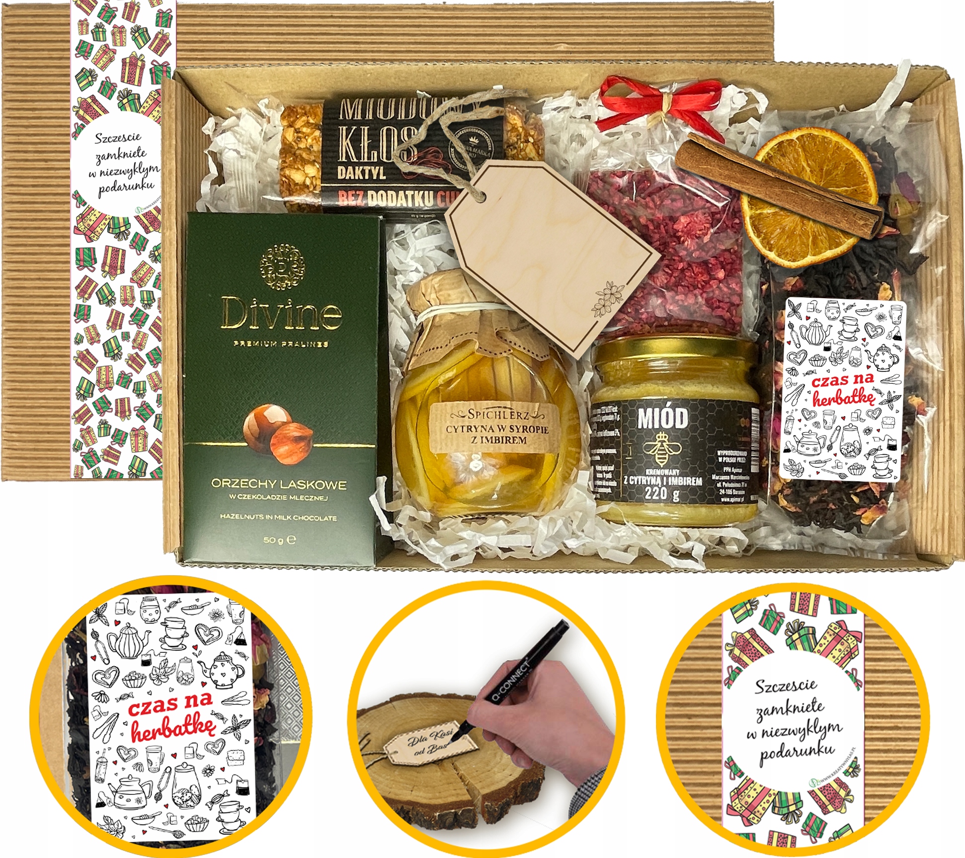Duży Zestaw Miód Herbata Cytryny Czekolada Naturalny Upominek Kosz