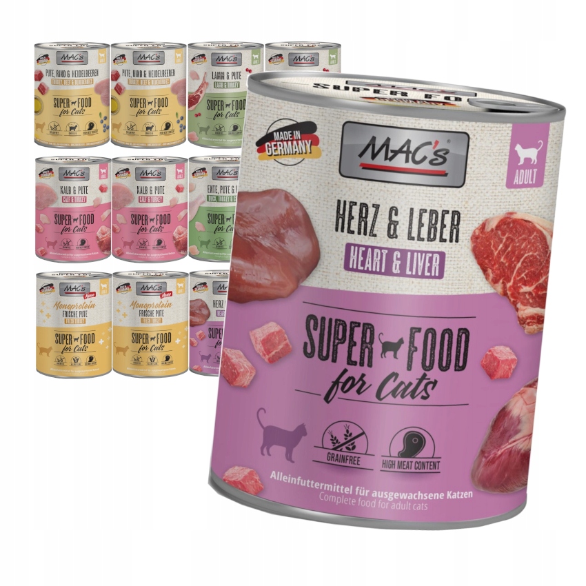 MAC's 12x800g Bezobilné Mokré Krmivo Pro Kočky Mix Chutí s drůbežím masem