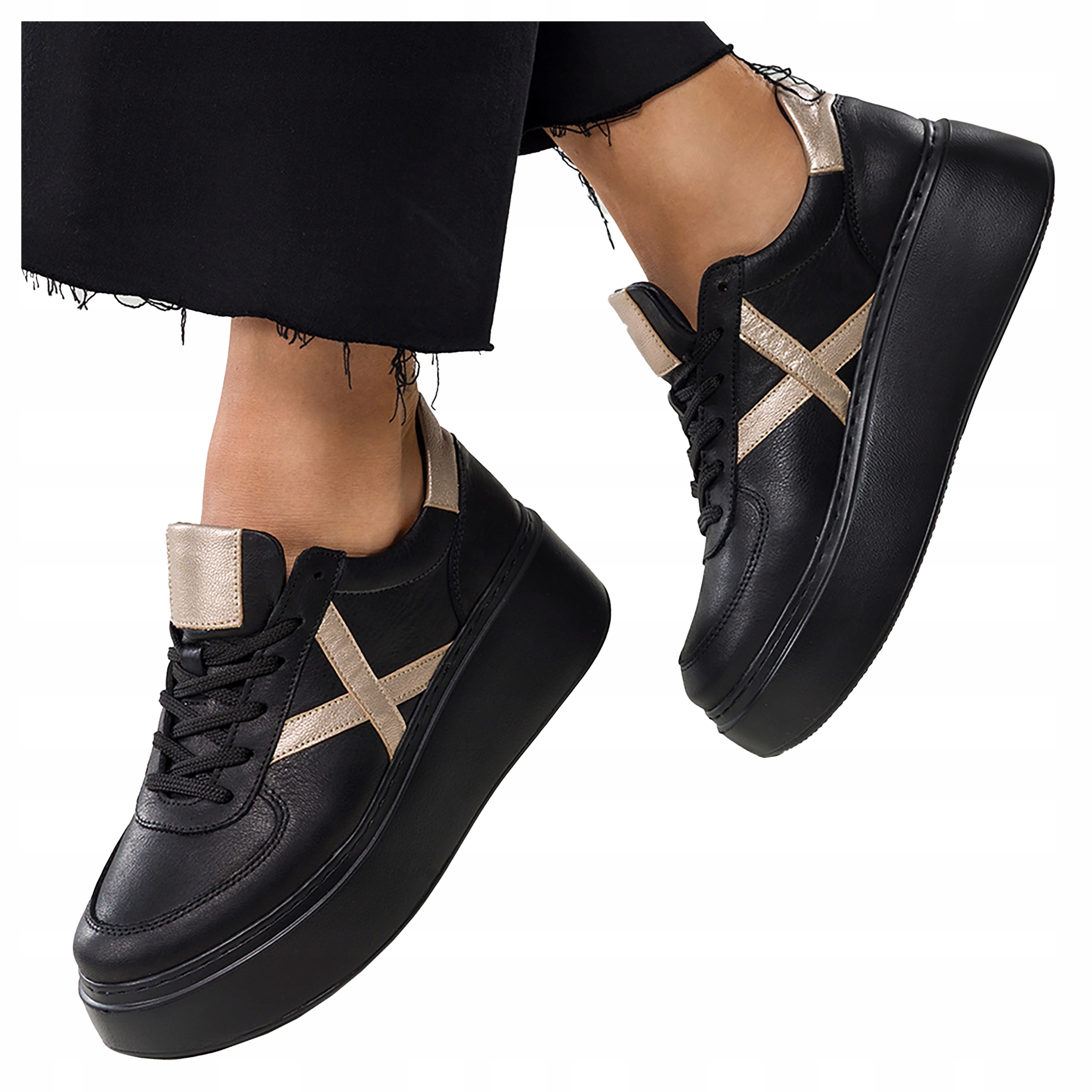 Černé kožené tenisky Dámské Sportovní Pohodlné Módní Šněrovací vel. 37