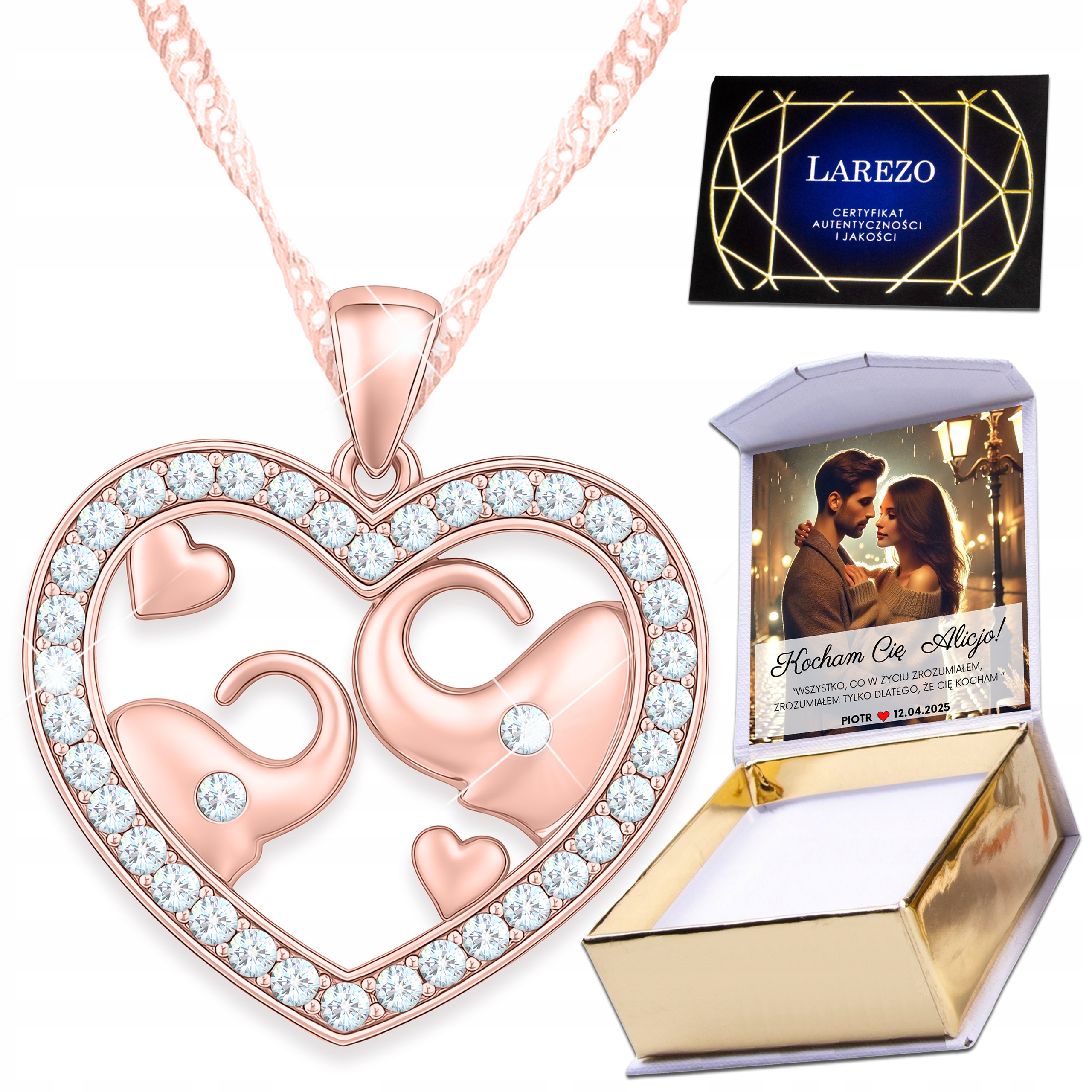 Pozlacený náhrdelník 925 se slonem Srdce s zirkony Slon Slon Potisk