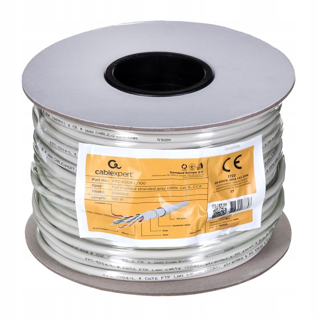 Kabel sieciowy Gembird FPC-6004-L/100 (f/ftp 100m kat. 6 kolor szary)