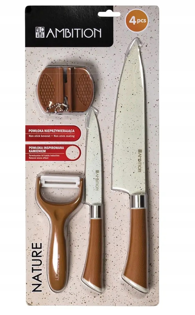 

Komplet Noży Obieraczka Ostrzałka Ambition Nature