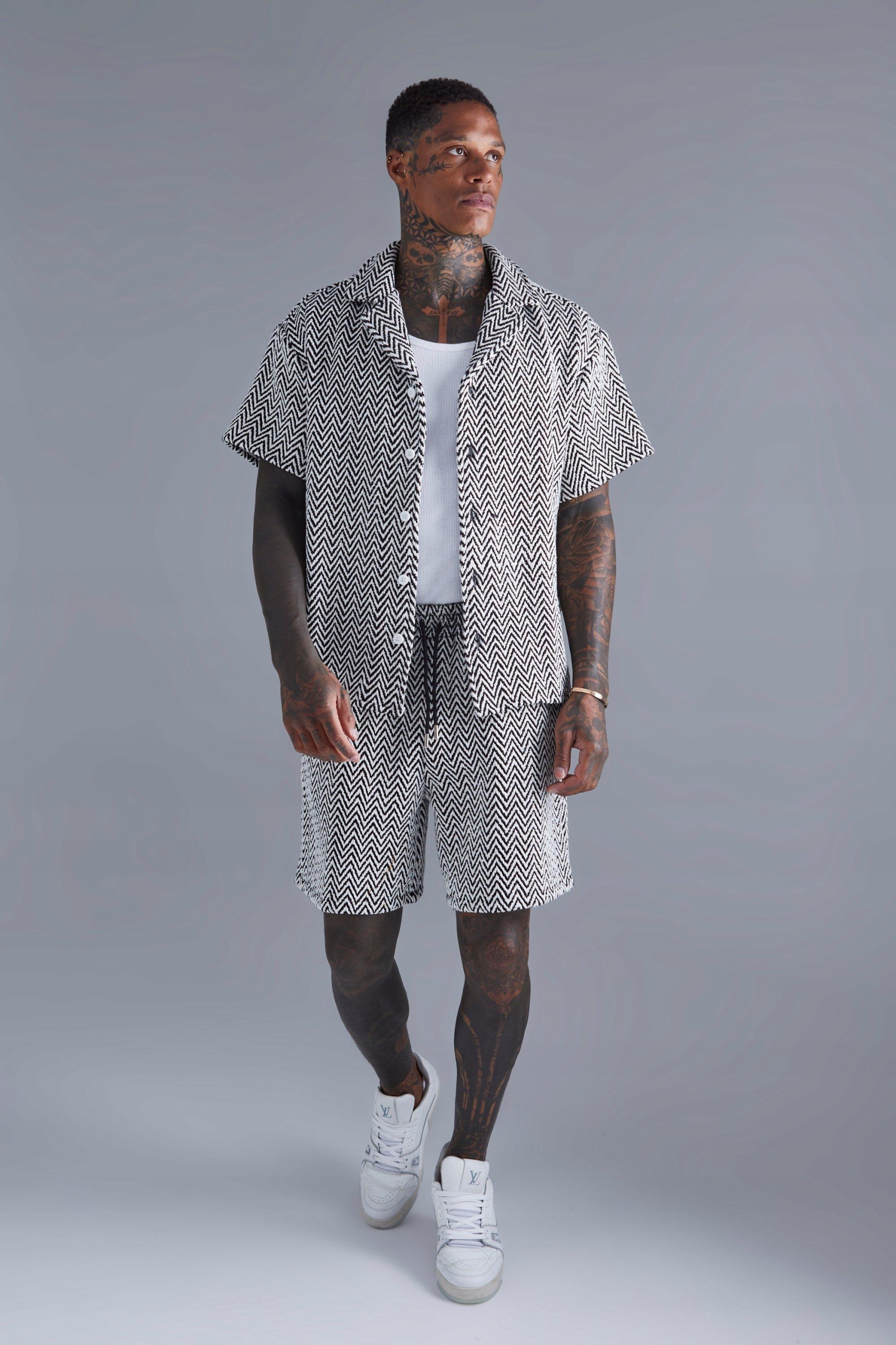 Pánská Bavlněná Tvídová Košile S Jedličkou, Bílo-černá, Casual Boohoo
