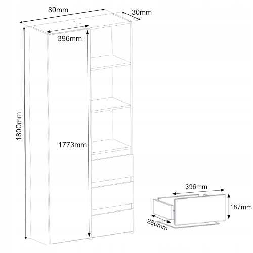 REGAŁ KSIĄŻKI BIUROWY 3 SZUFLADY B-80-S3 SONOMA