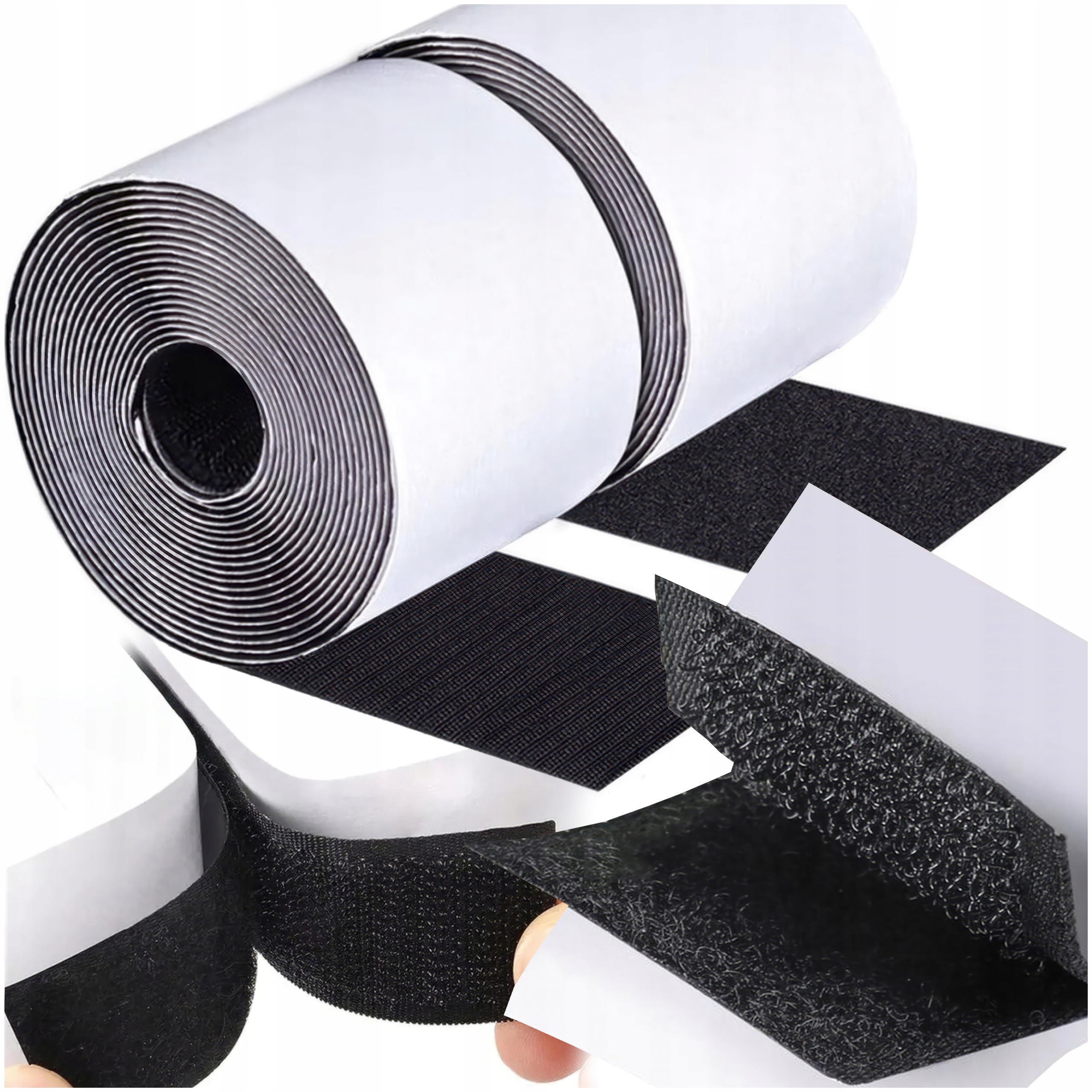 Черный рулон липучки с клейкой лентой сильный набор 30 мм 5 Мб
