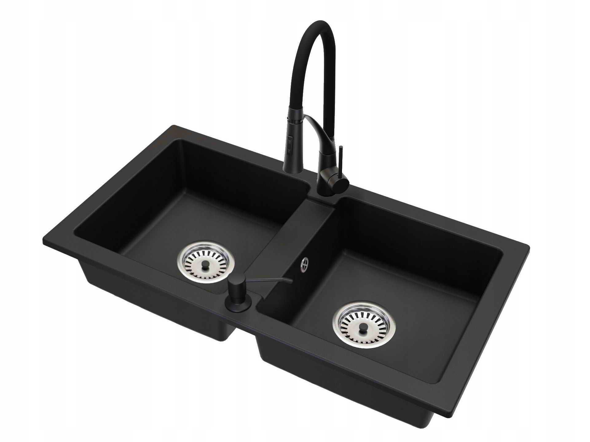 ZLEWOZMYWAK GRANITOWY DWUKOMOROWY BATERIA DOZOWNIK