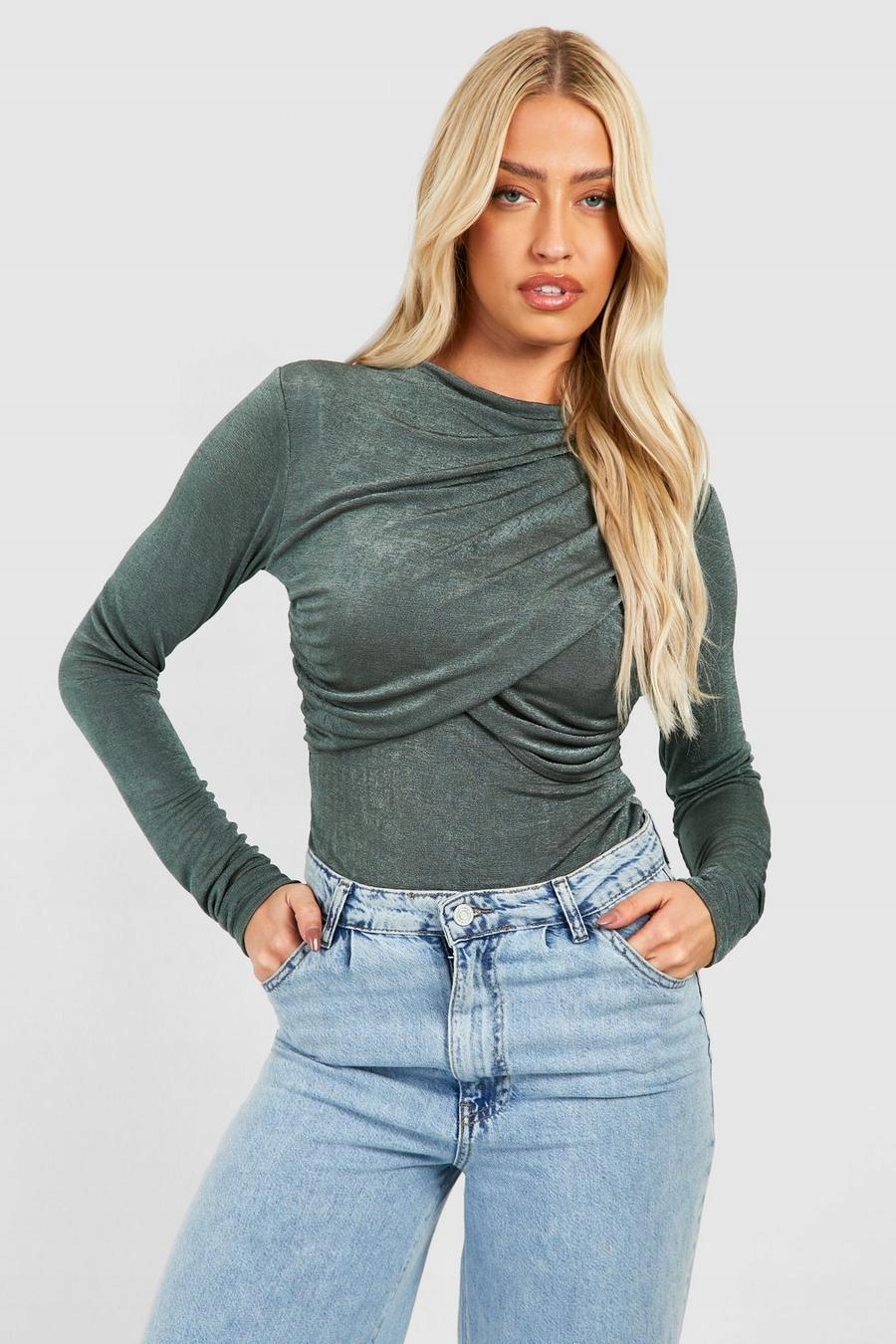 BOOHOO BODY Z DŁUGIM RĘKAWEM MARSZCZENIA STRINGI 38I NG2__S