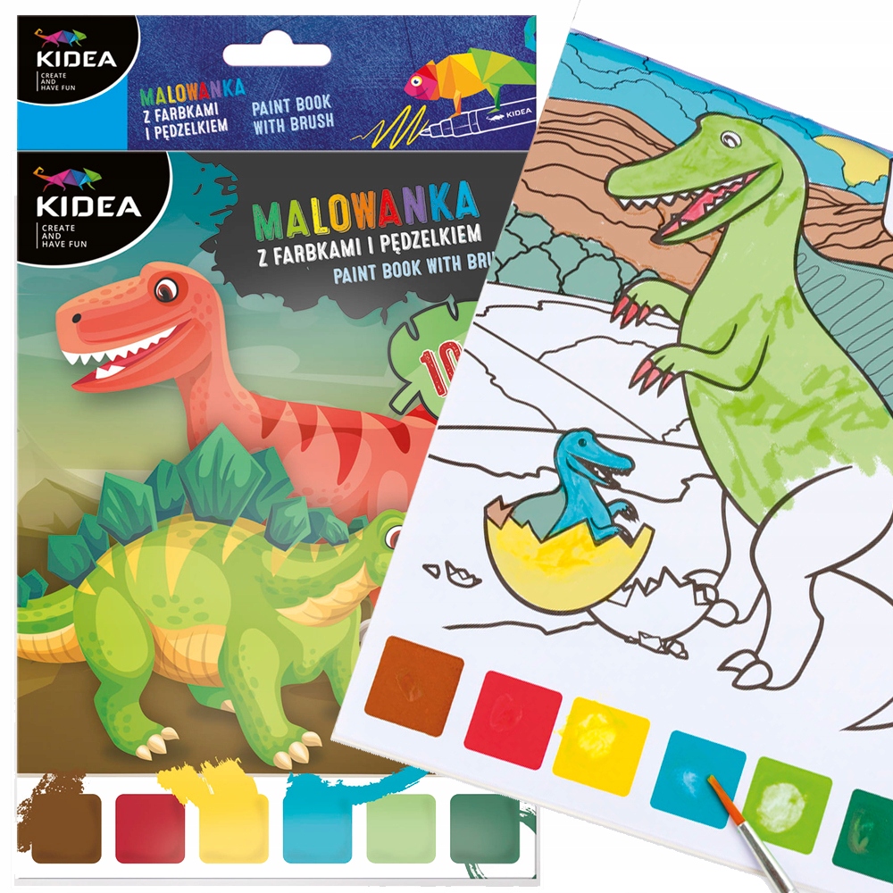 

Malowanka z farbkami i pędzelkiem Dinozaury Kidea