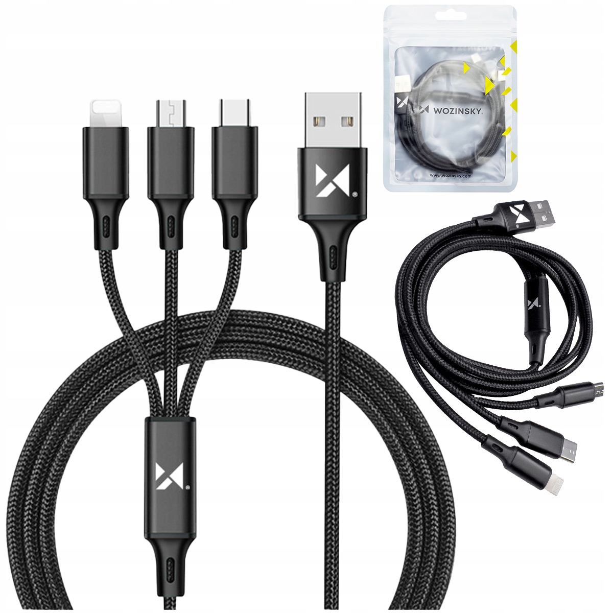 

Kabel 3W1 USB-Typ C/Micro USB/Lightning 2,8A 1,25M