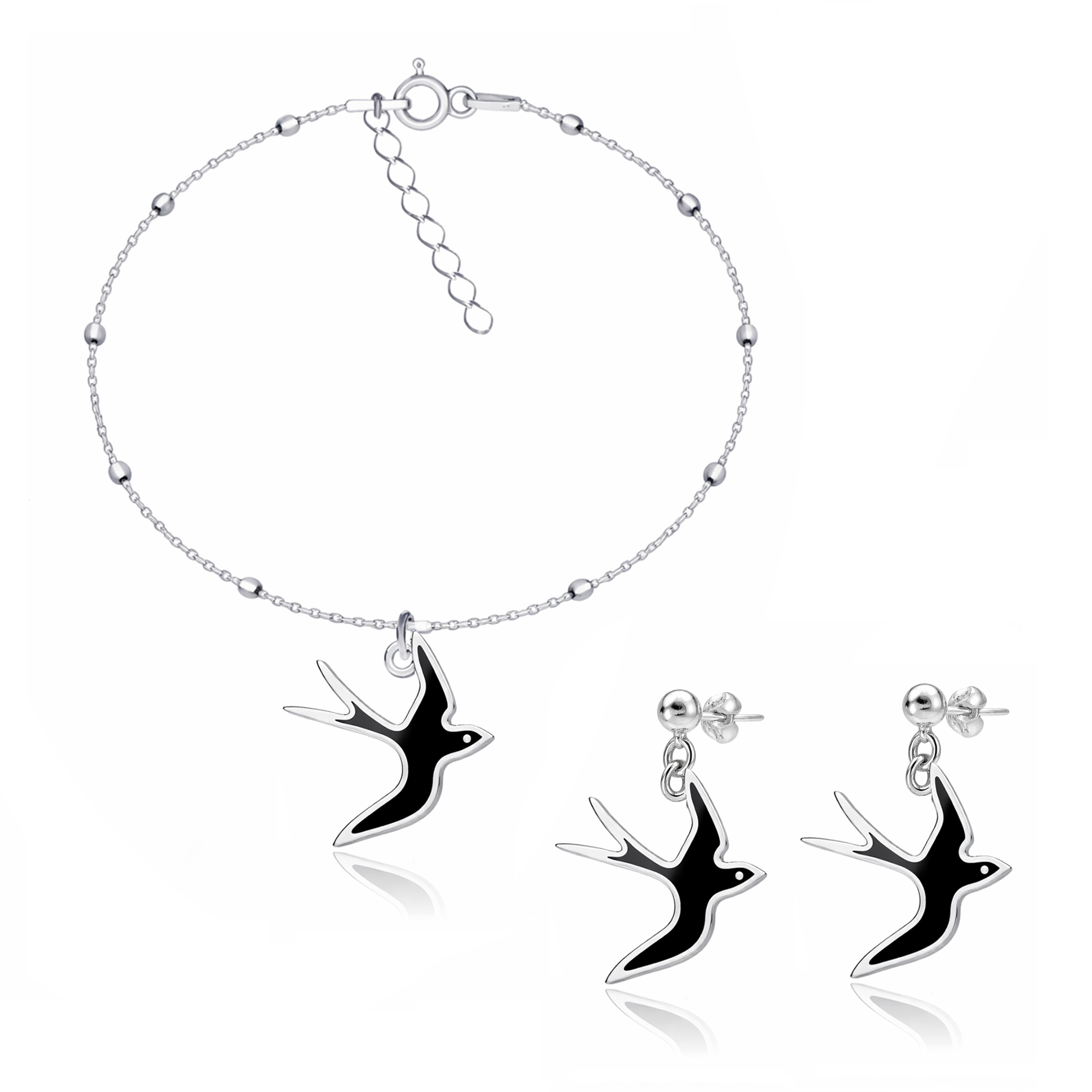 Pták Vlaštovka Vlaštovky Stříbrný kuličkový komplet šperků stříbro 925