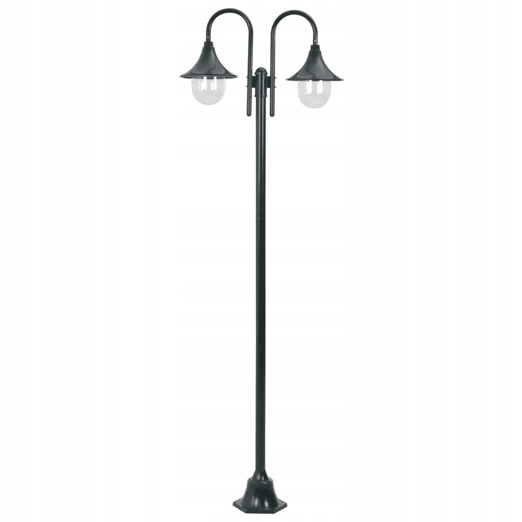 Zahradní sloupová lampa 2 ramena E27 220 cm hliník tmavě zelená Zelená 4421