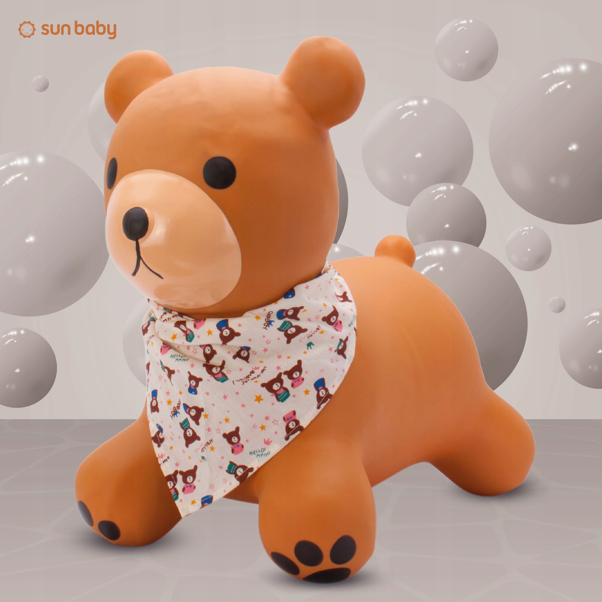 OUTLET Skoczek dla dzieci brązowy Teddy z bandaną do skakania z pompką Stan opakowania oryginalne