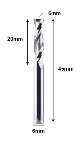 Frez do drewna - 2F - 6x20x45 - 6mm CNC VHM