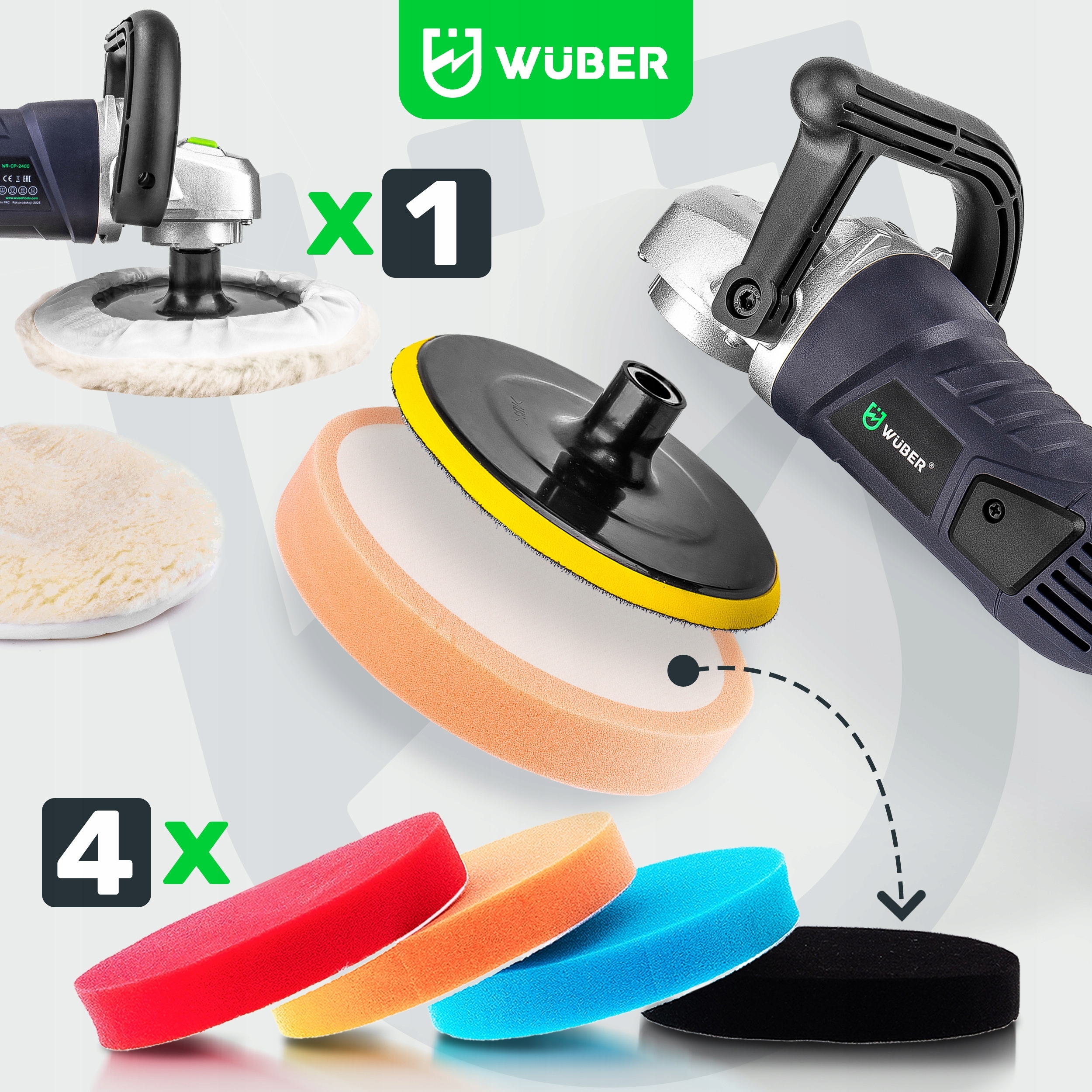 POLERKA SAMOCHODOWA MIMOŚRODOWA 2400W Z REGULACJĄ GĄBKI + PASTY MENZERNA Moc 2400 W