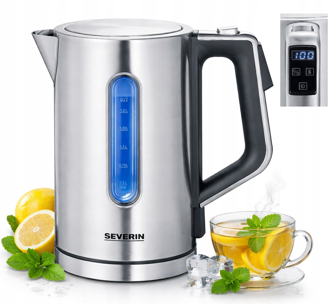 Czajnik Elektryczny 1,7L 3000W Regulacja Temperatury Stal Led Severin