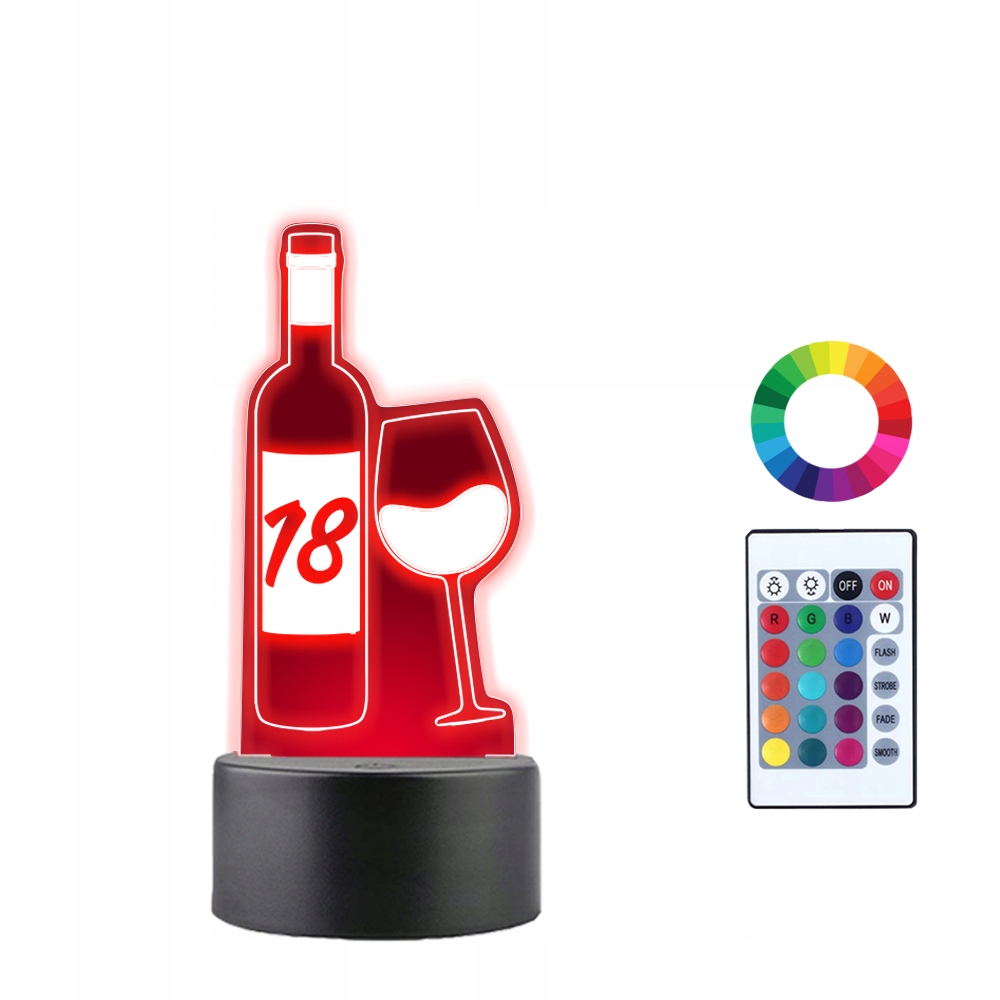 

Lampka Nocna 3D Led 18 Urodziny Wino Imię