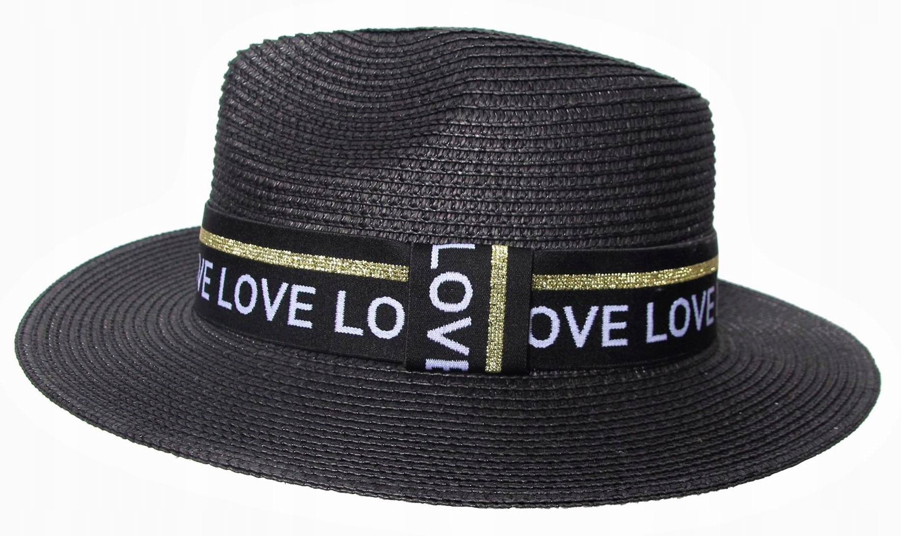 

Kapelusz Damski Czarny słomkowy ozdobna taśma Love