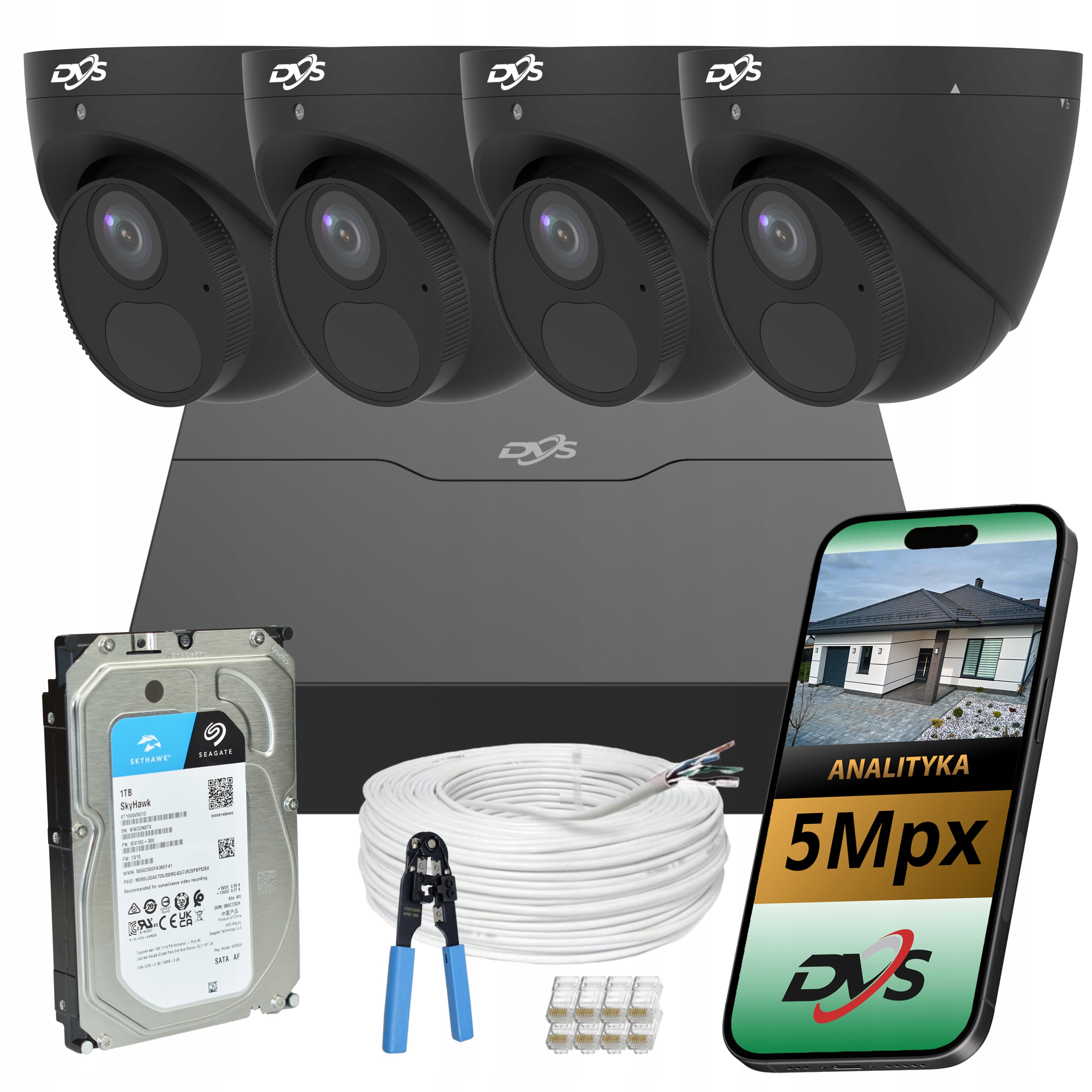 Sada Kamer Na Monitorovanie Ip Kamery 5Mpx Poe Metalová Čierna Smart Dvs