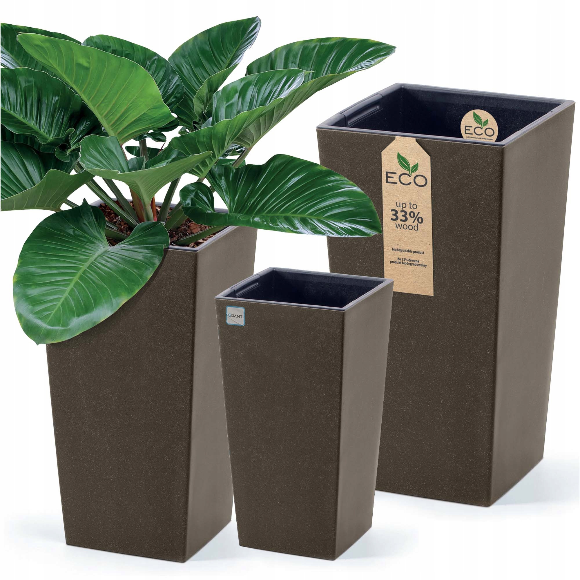Donica Doniczka Ogrodowa 19,5/24/29,5 CM Zestaw Do Ogrodu Domu Eco Wood