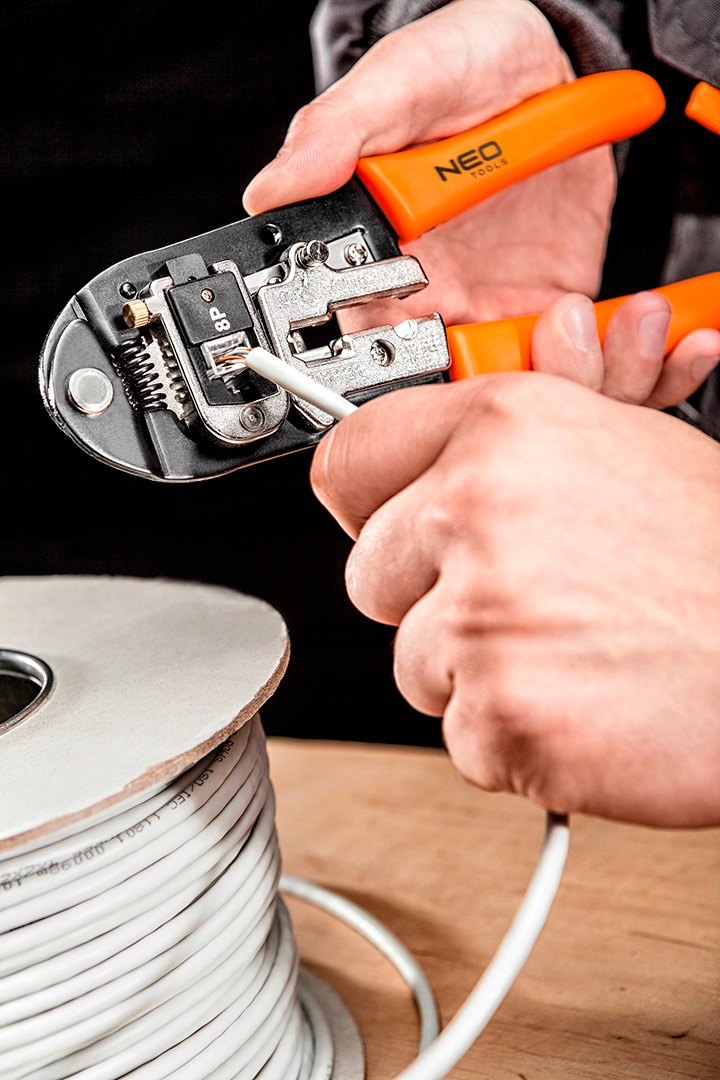 NEO ZACISKARKA DO SKRĘTKI SZCZYPCE DO KOŃCÓWEK TEL. 8p 6p 4p RJ45 RJ11 RJ12 Model 01-501