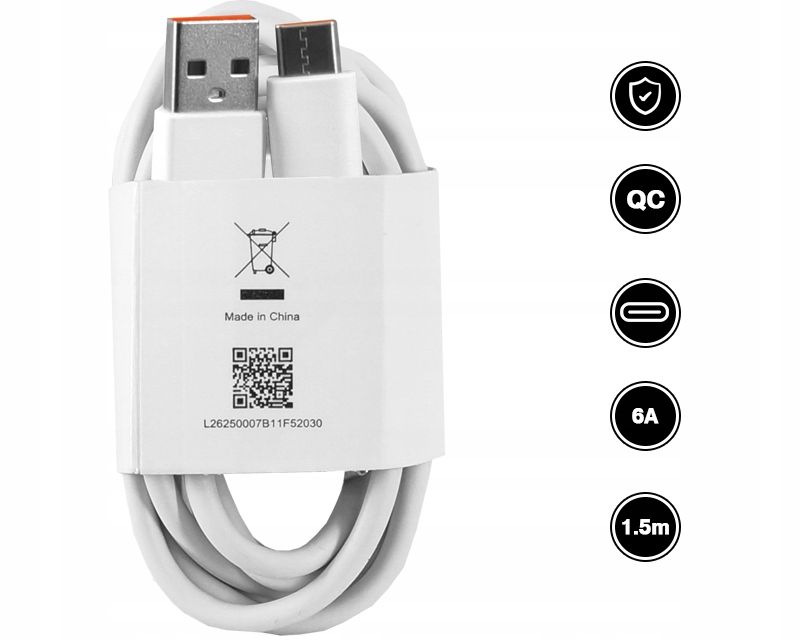 KABEL USB C TYP C XIAOMI SUPERCHARGE 6A 66W 1.5M Zgodność ze standardem Quick Charge 1.0 Quick Charge 2.0 Quick Charge 3.0 Quick Charge 4.0