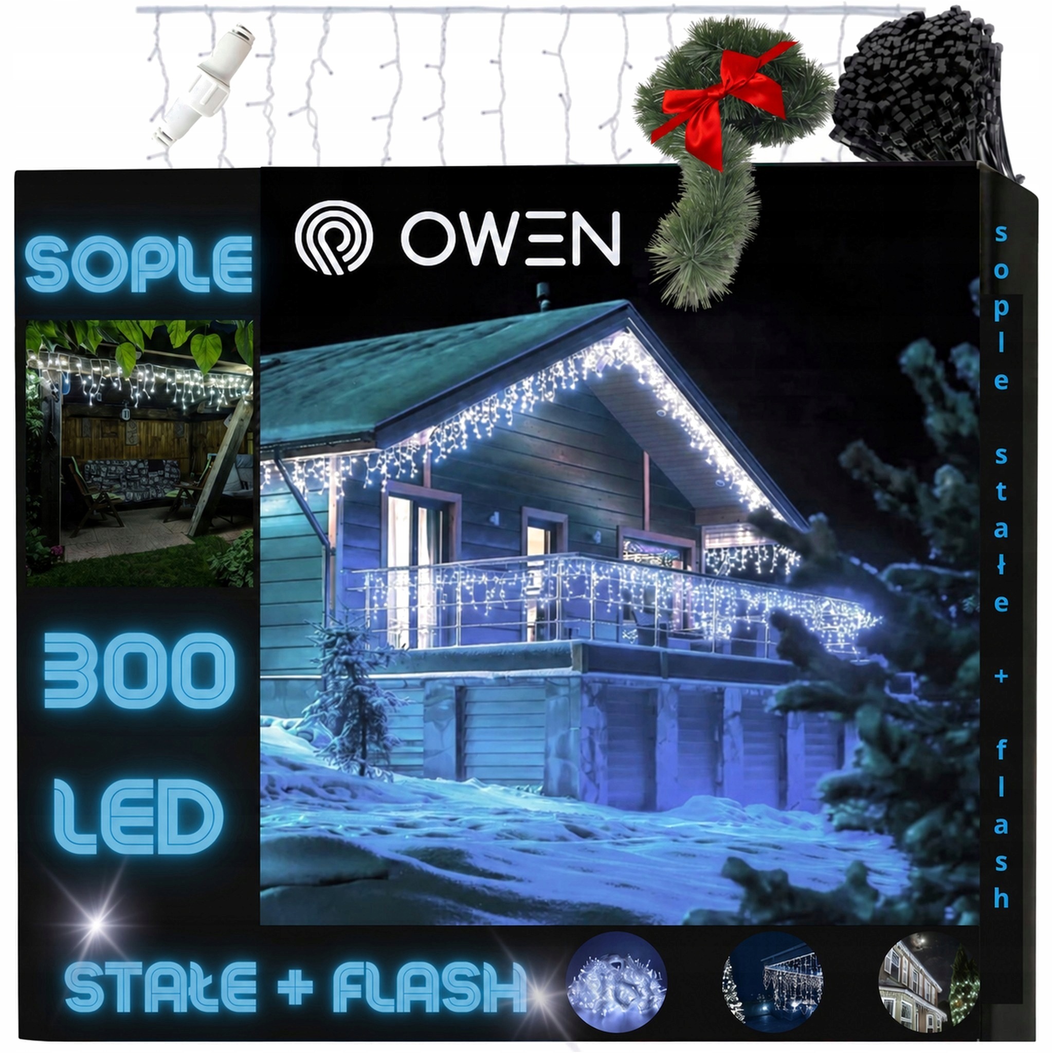 Rampouchy Led 300 bílé studené 12 m flash venkovní osvětlení pro vánoční svátky