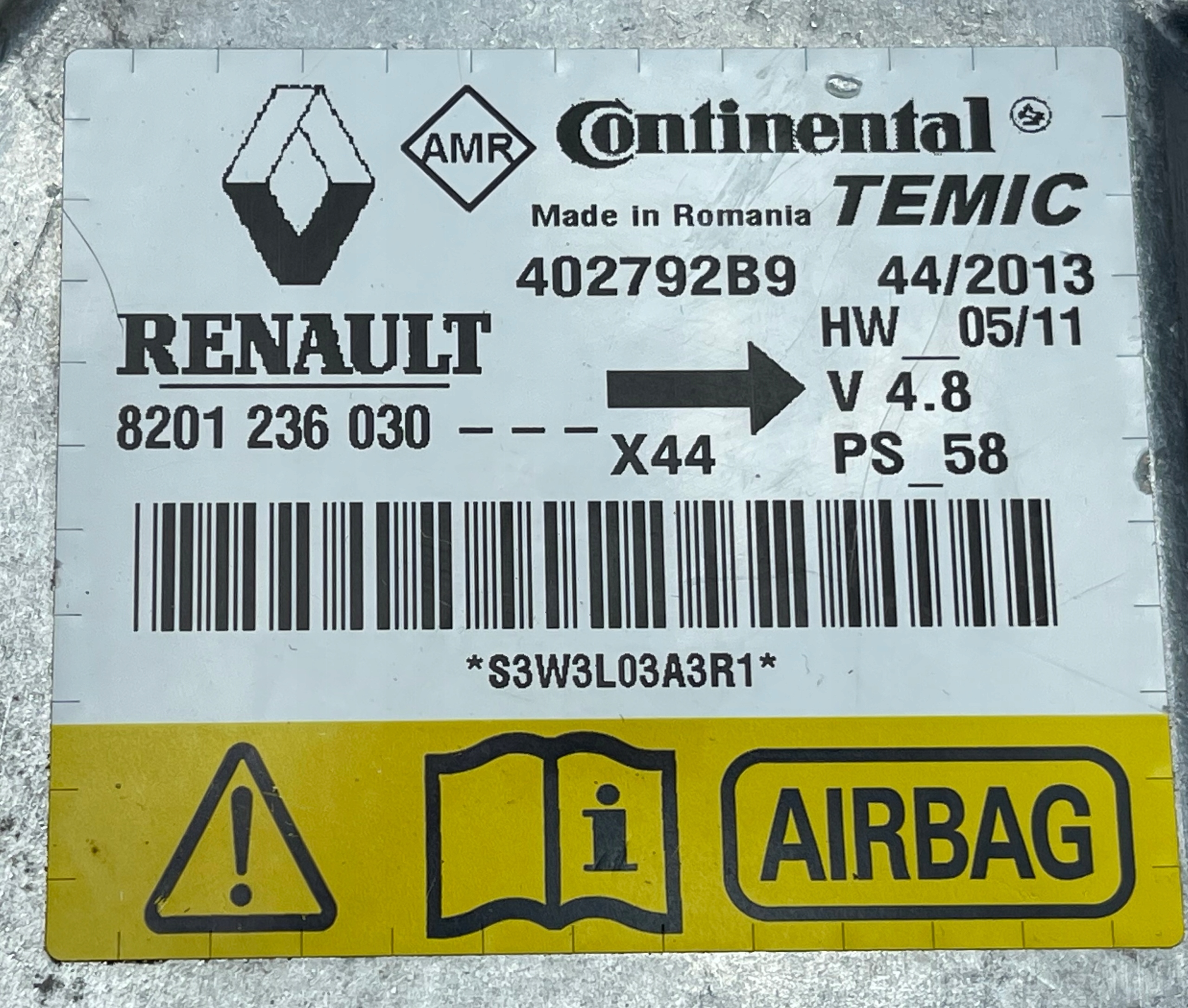 RENAULT TWINGO II 2007 - modulo SENSOR airbag airbag 8201236030 402792B9
