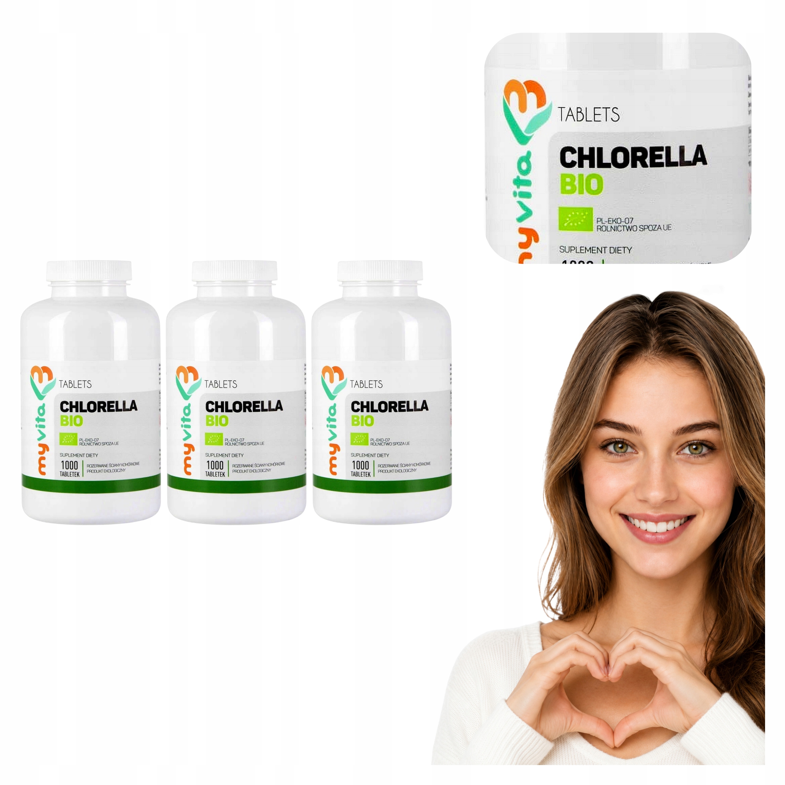 3x Algi Chlorella Myvita Bio Tabletki 250 mg 10 Dziennie 1000 szt. Jod